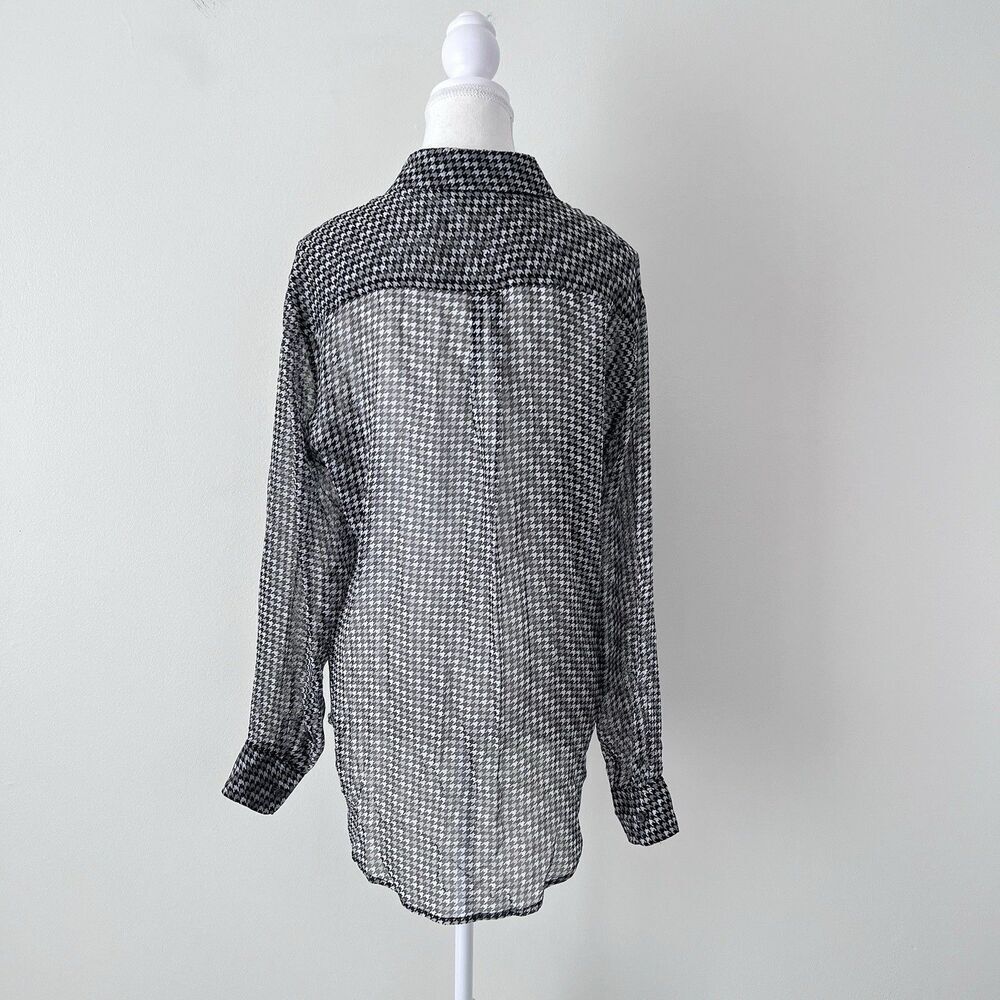 Equipment Femme Signature Silk Houndstooth Sheer Chiffon Button Down Shirt Sz M - Picture 4 of 9